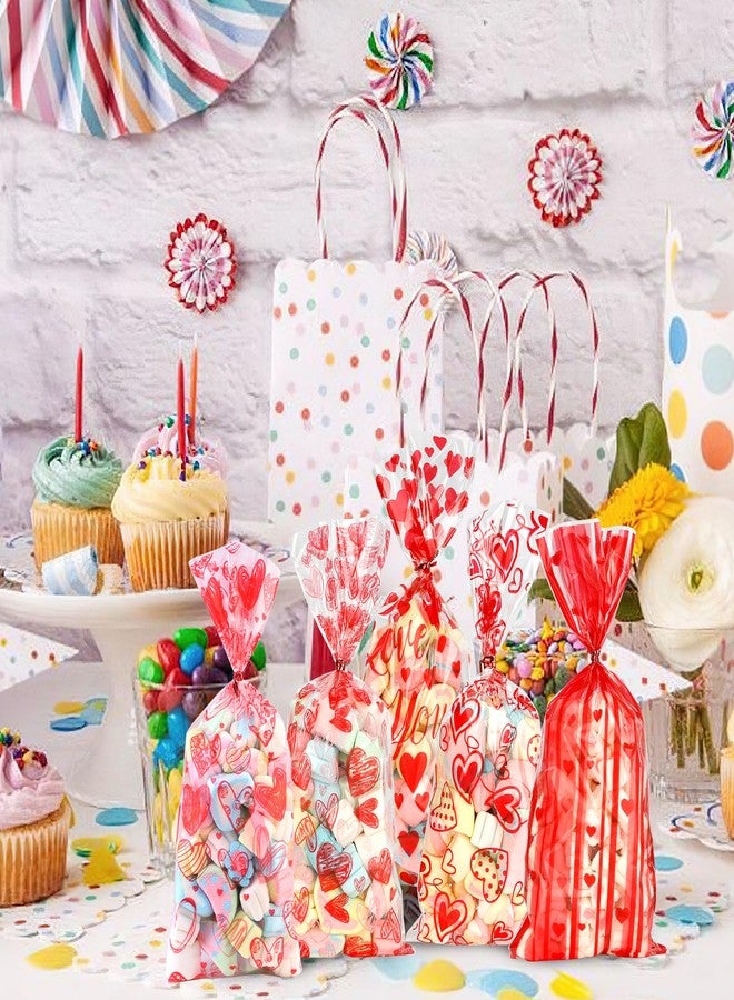 BOEIAC Valentine Treat Bags, 100 Pcs Valentines Cellophane Bags, Plastic Clear Red Valentine Candy Cookie Gift Goodie Snack Bag with 100 Pcs Twist Ties for Valentines Wedding Party Favor Supplies, 5 Styles - Image 4